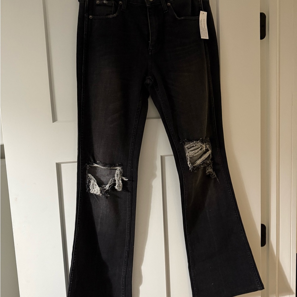 NWOT Free People Black Distressed Flare Jeans